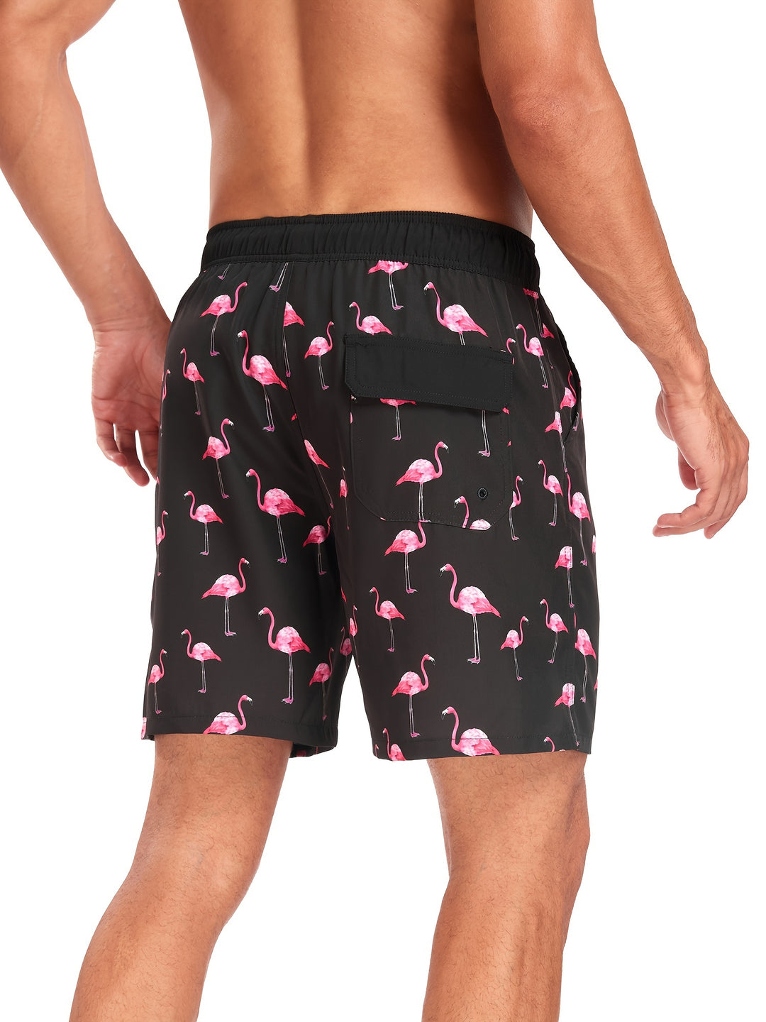 Comfortabele heren zwemkleding met verstelbare taille en vrolijke tropische flamingo print. Ideaal voor zomer.