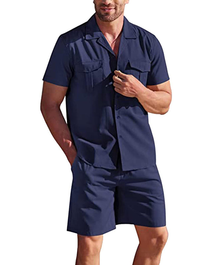 Heren overhemd & korte broek set: Comfortabele linnen zomer set, perfect voor strand of vakantie.