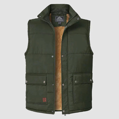 "Herfstige bodywarmer voor heren met meerdere zakken, ideale combinatie van functionaliteit en stijl voor buitenactiviteiten.