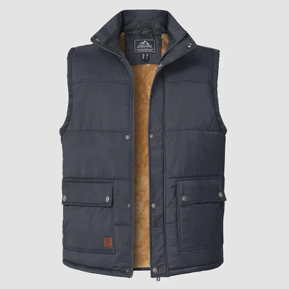 "Herfstige bodywarmer voor heren met meerdere zakken, ideale combinatie van functionaliteit en stijl voor buitenactiviteiten.
