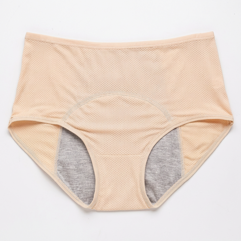 Model draagt naadloos vochtregulerend ondergoed, perfect voor een droog en comfortabel gevoel de hele dag.
