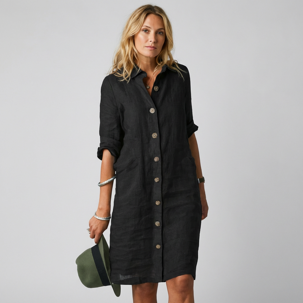 Comfortabele zomerse dames overhemdjurk, casual en stijlvol, ideaal voor diverse gelegenheden.