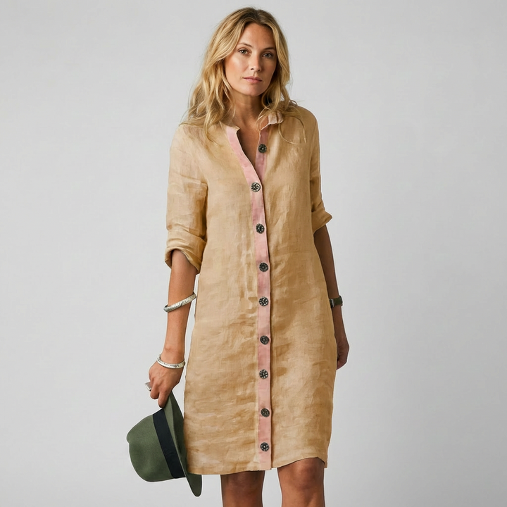 Elegante button-down overhemdjurk voor dames, A-lijn model, comfortabel en modieus voor warme zomerdagen.