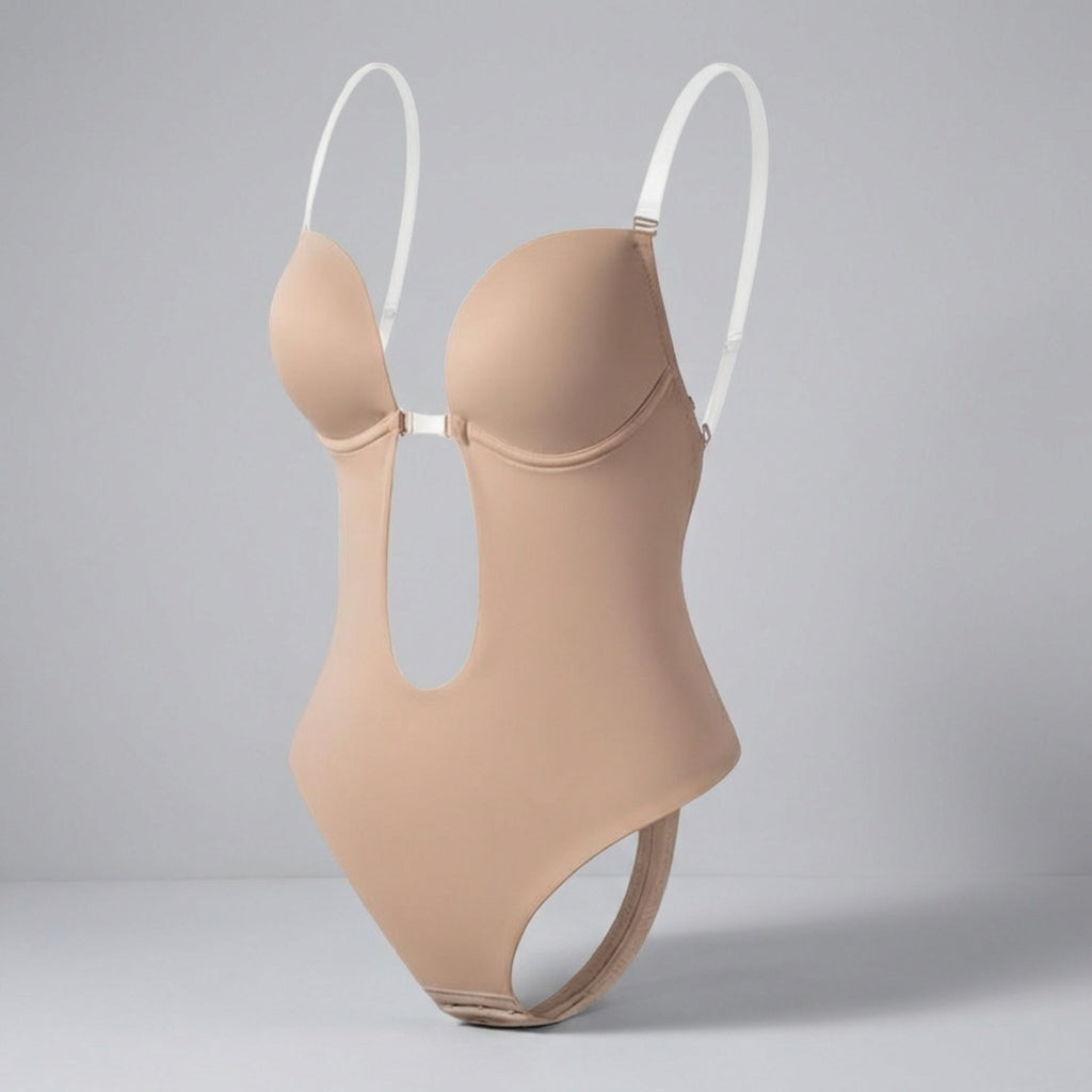 Dames diepe V rugloze bodysuit, naadloos en corrigerend ondergoed van spandex voor een vloeiende lichaamslijn.
