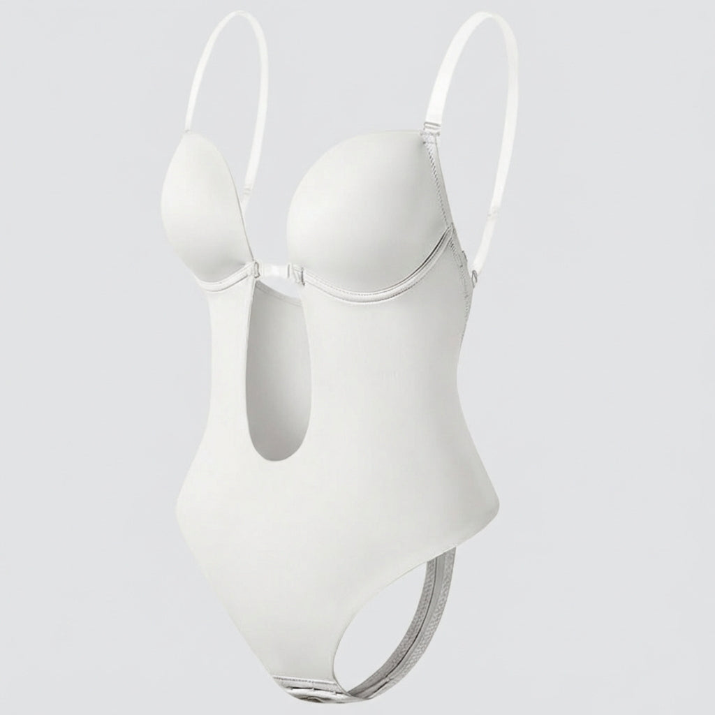 Comfortabele dames corrigerende bodysuit met diepe V-hals en rugloos ontwerp; onzichtbare shapewear voor elk figuur.