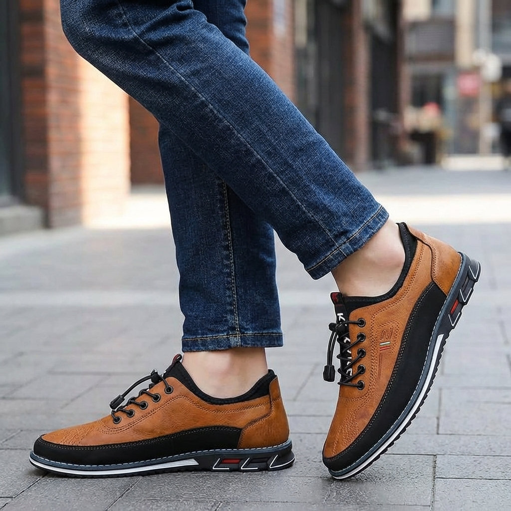 Stijlvolle bruine leren Oxford herenschoenen met orthopedische steun. Ideaal voor zakelijke en casual mannenmode.