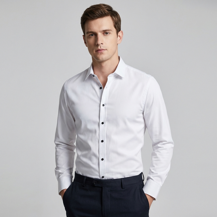 Elegant slim fit herenoverhemd, strijkvrij. Geschikt voor zakelijke en casual looks, hoogwaardige herenkleding.