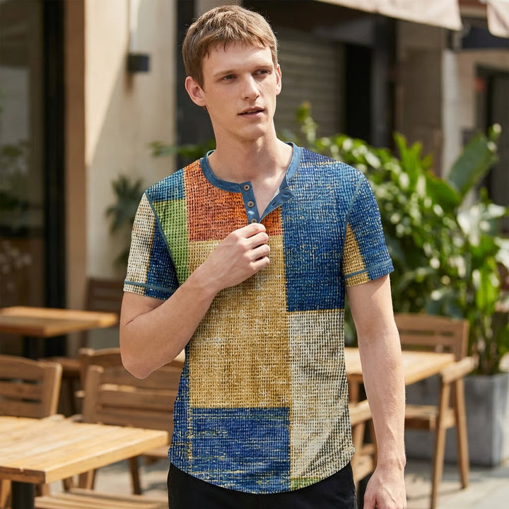 Heren T-shirt van wafel breisel met ronde hals, ideaal voor casual zomerkleding.