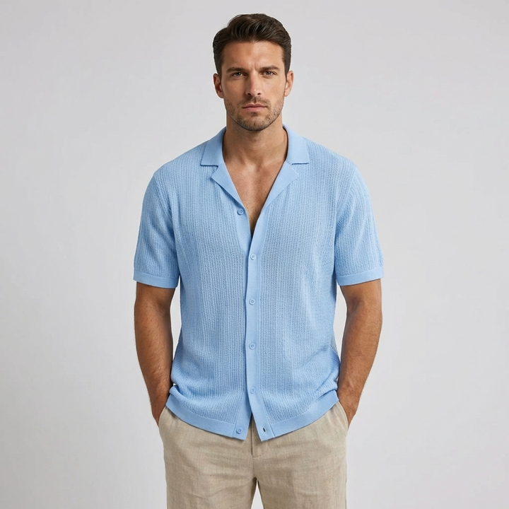 Heren casual gehaakt zomershirt met korte mouwen, ideaal voor strand, vakantie en zomerse dagen.