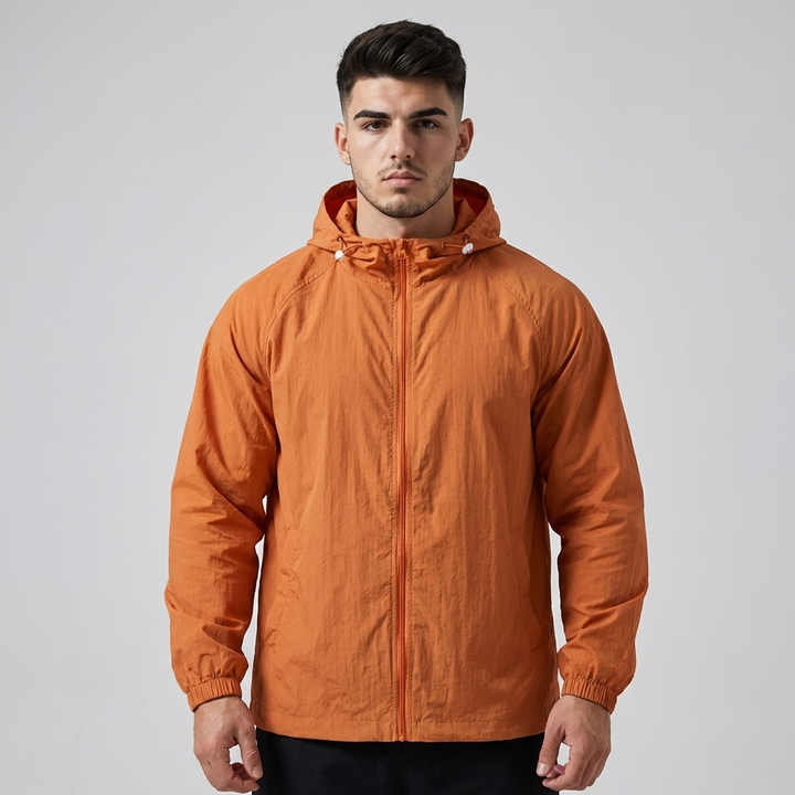 Stijlvolle roestkleurige mannen buitenjas van polyester, ideaal voor wandelen en dagelijks outdoor avontuur.