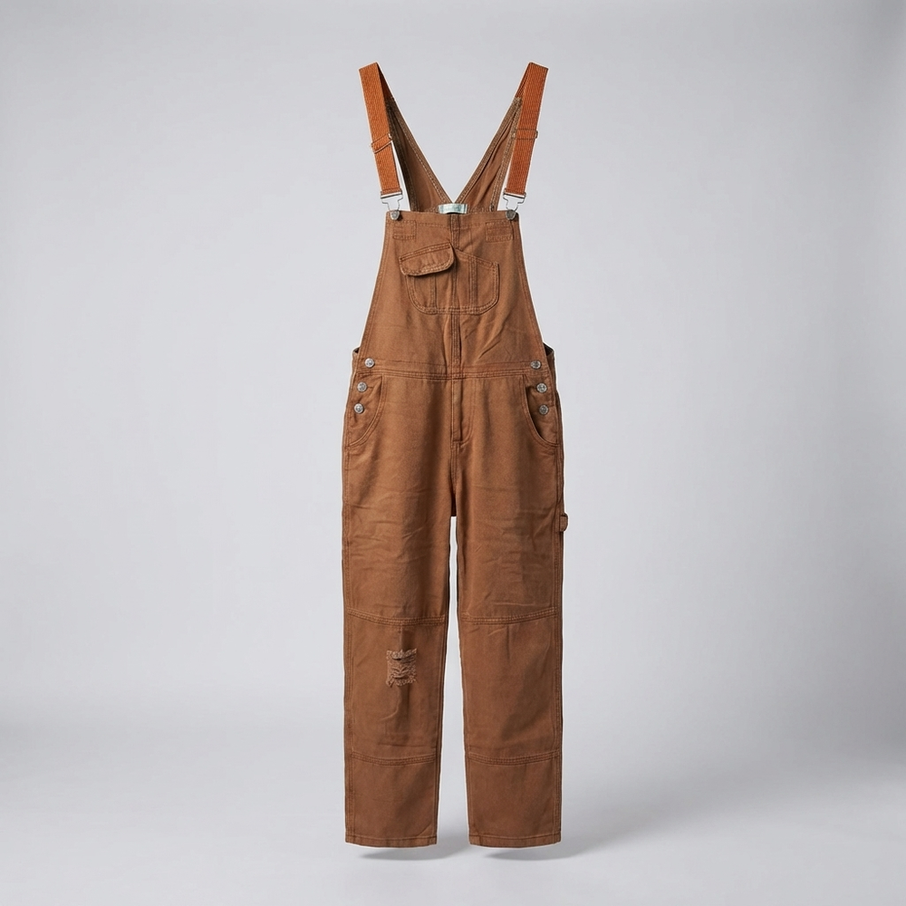 Duurzame bruine unisex overall voor werk en vrije tijd; ideale buitenkleding voor tuin, klus en comfort.