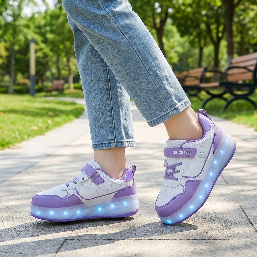 Trendy paars-roze rolschaatsen voor beginners, ideaal voor recreatief skaten, binnen en buiten.