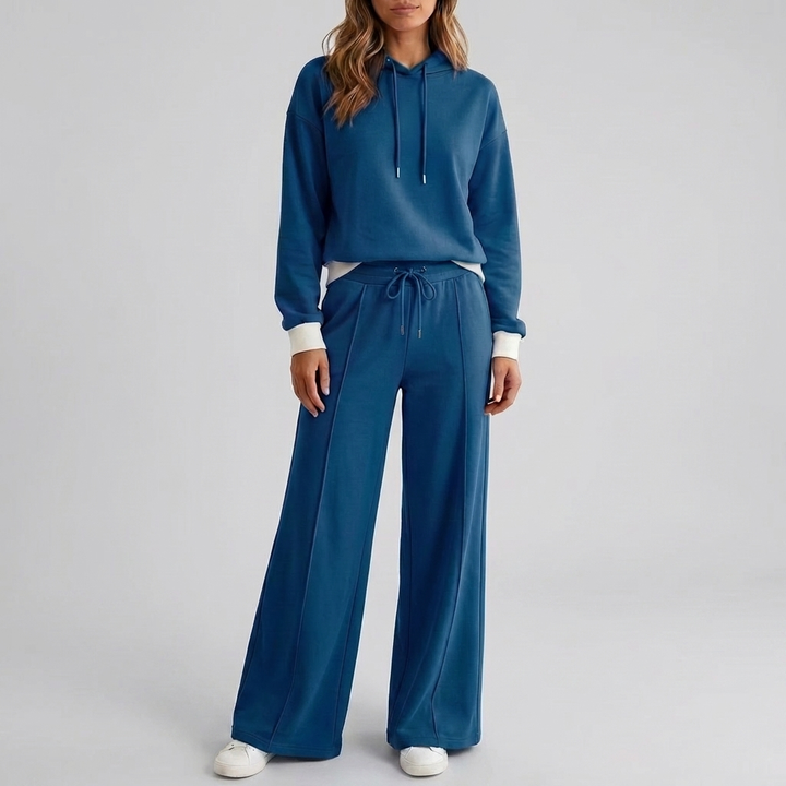 Dames hoodie set: comfortabele hoodie en bijpassende wijde broek, perfecte tweedelige casual kleding.