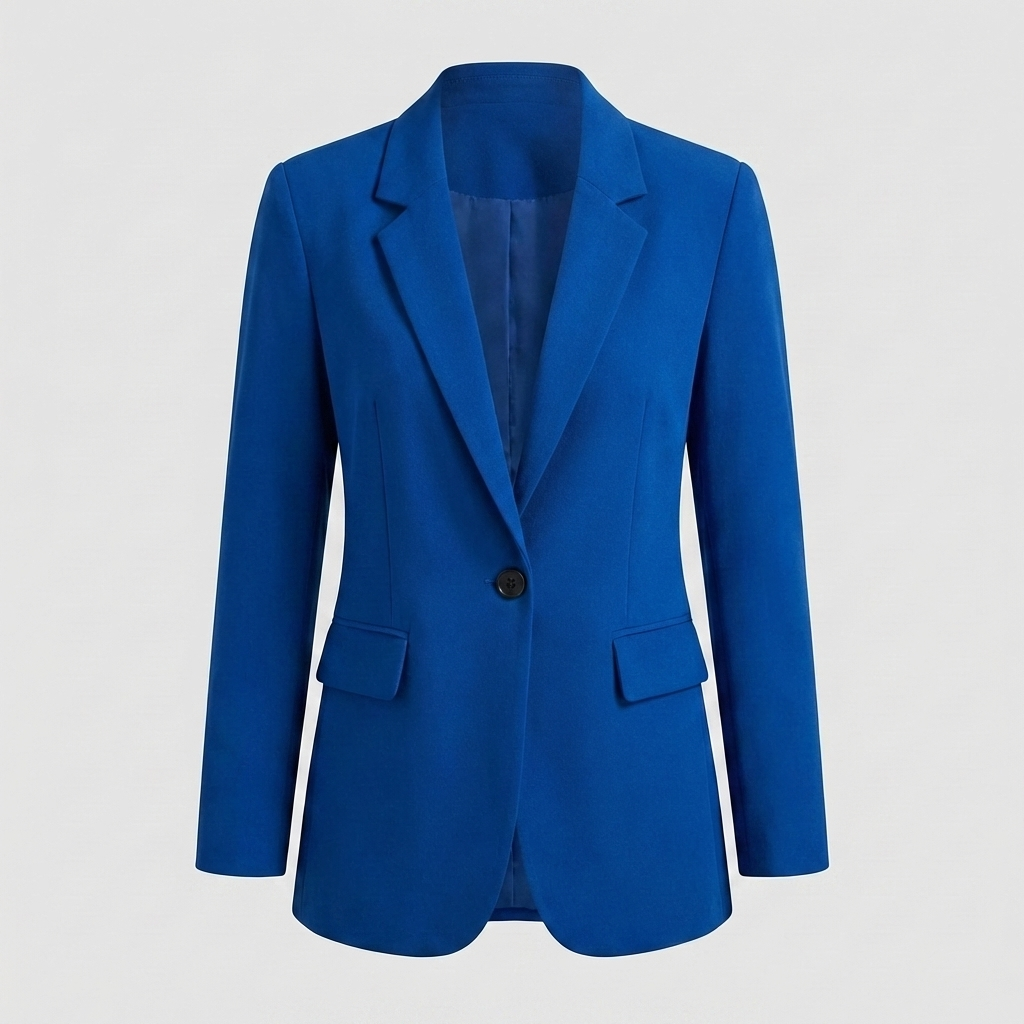 Detail van de revers en knopen van deze elegante damesblazer. Kwaliteit en stijlvol.