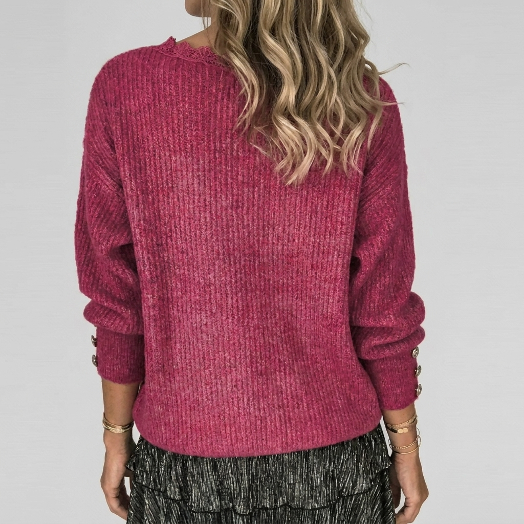 Stijlvolle damesblouse met V-hals, lange mouwen en opengewerkte patronen, comfortabel en lichtgewicht.