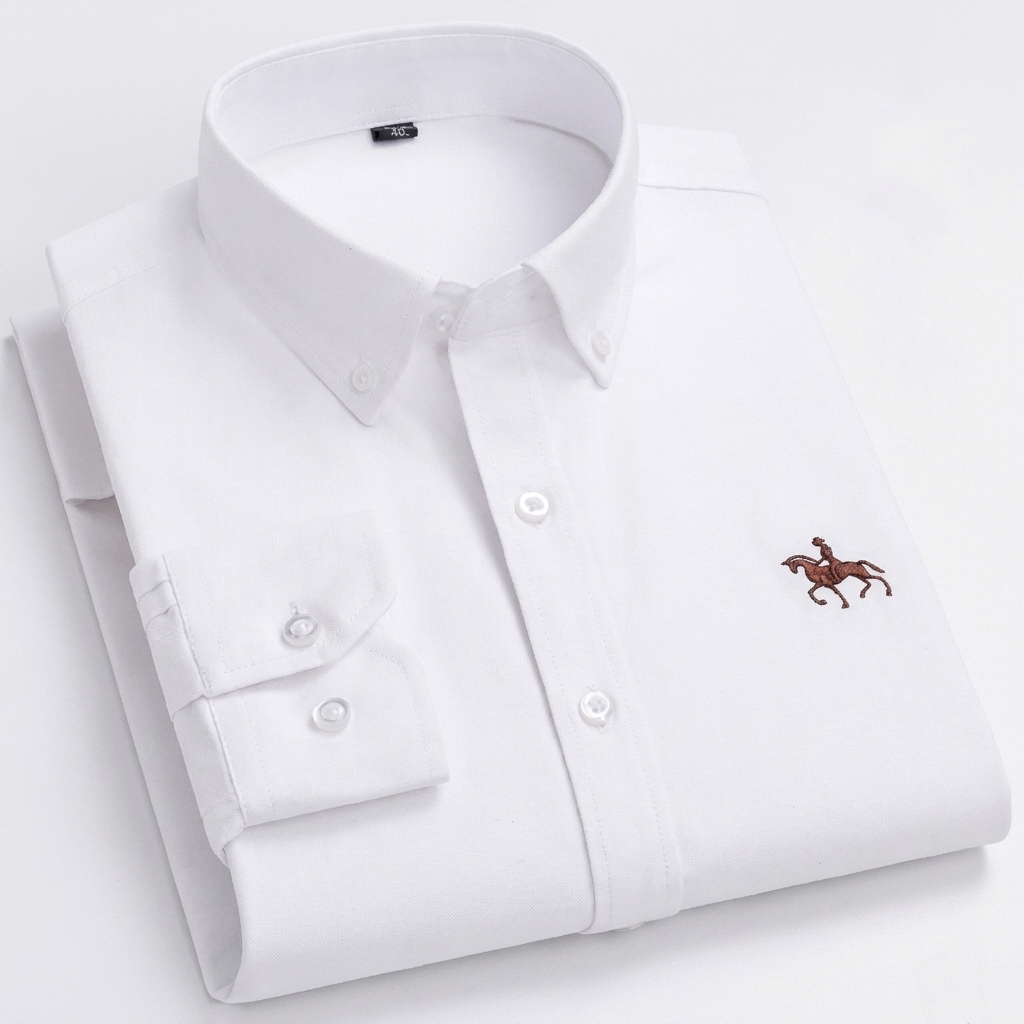 Smartcasual herenoverhemd met geborduurd paard, comfortabel en tijdloos, perfect voor de moderne man.