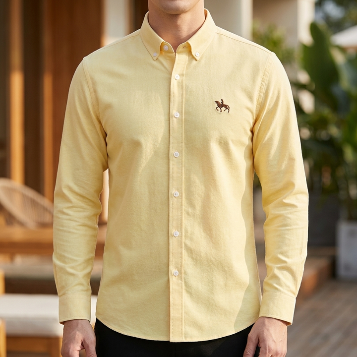 Klassiek herenoverhemd met geborduurd paard, ideaal voor een smartcasual en modieuze look.