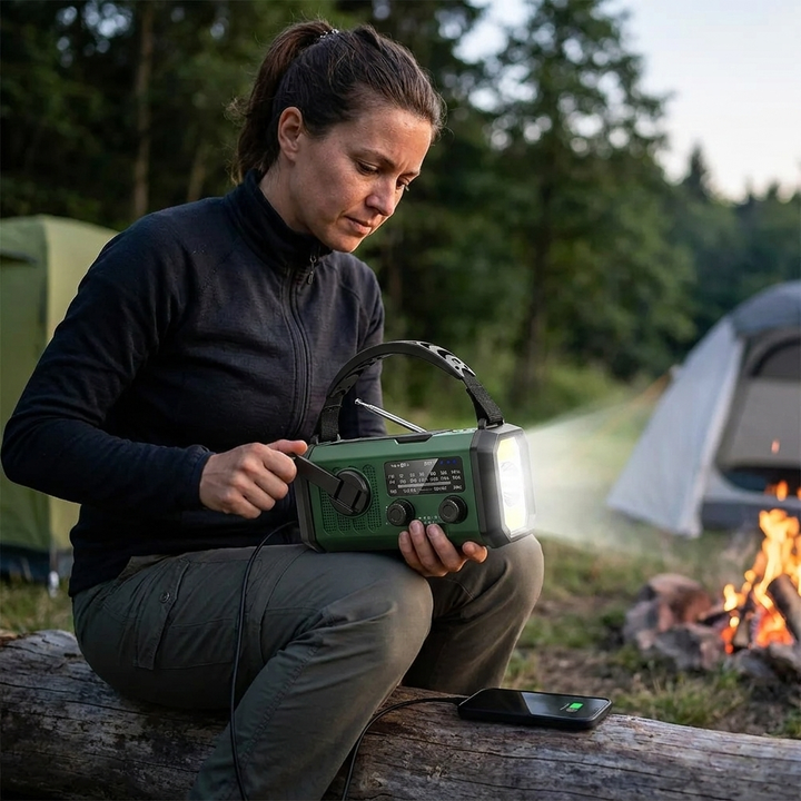 Draagbare universele noodradio met zonne-energie, handdynamo, AM/FM radio en fel SOS-alarm, ideaal voor outdoor.