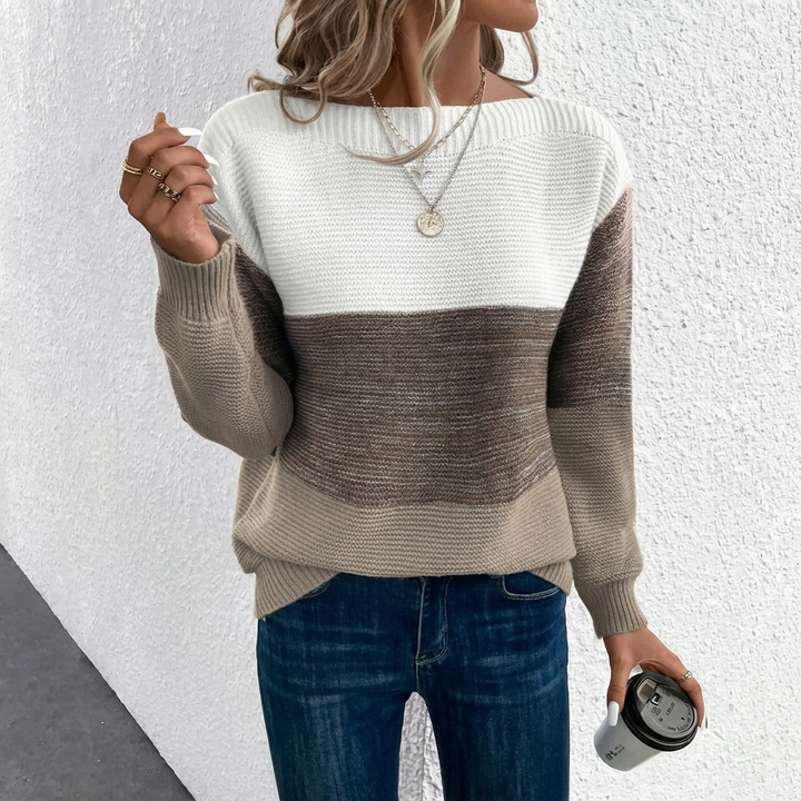Lente collectie: Nieuwe stijlvolle patchwork trui voor dames, gemaakt van zacht polyester katoen.