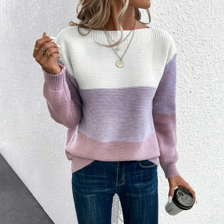 Veelzijdige dames top: stijlvolle patchwork trui met lange mouwen, comfortabel en elegant voor de lente.