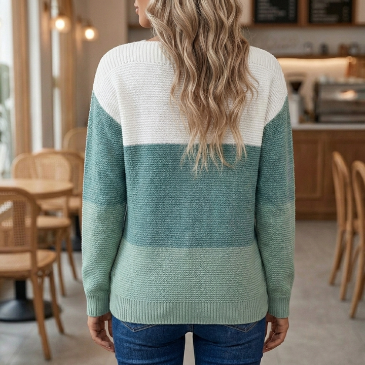 Elegante dames patchwork trui van polyester katoen met lange mouwen, perfect voor de lentemode.