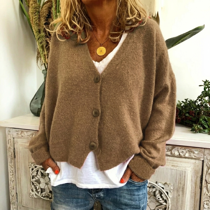 Elegant dames V-hals vest met knoopjes, comfortabel katoenen cardigan met lange mouwen.