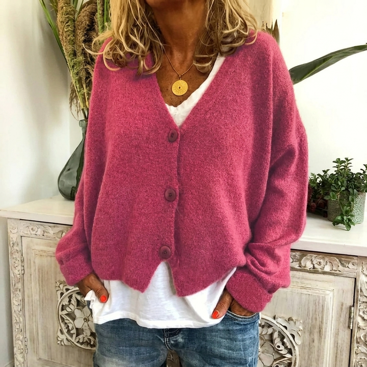 Comfortabel en veelzijdig dames V-hals vest met knoopjes, katoenen cardigan voor alle seizoenen.