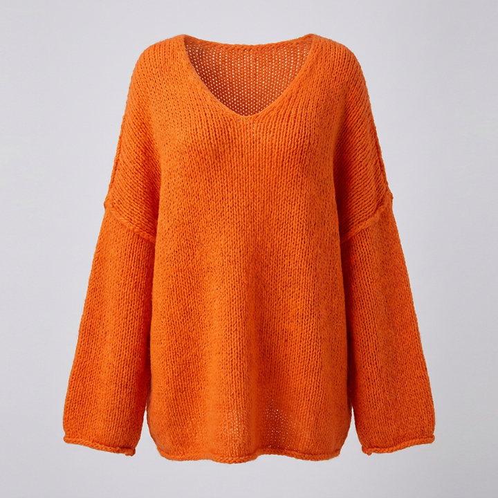 Comfortabele polyester damestrui met V-hals, zacht gebreid voor een tijdloze, veelzijdige en elegante look.