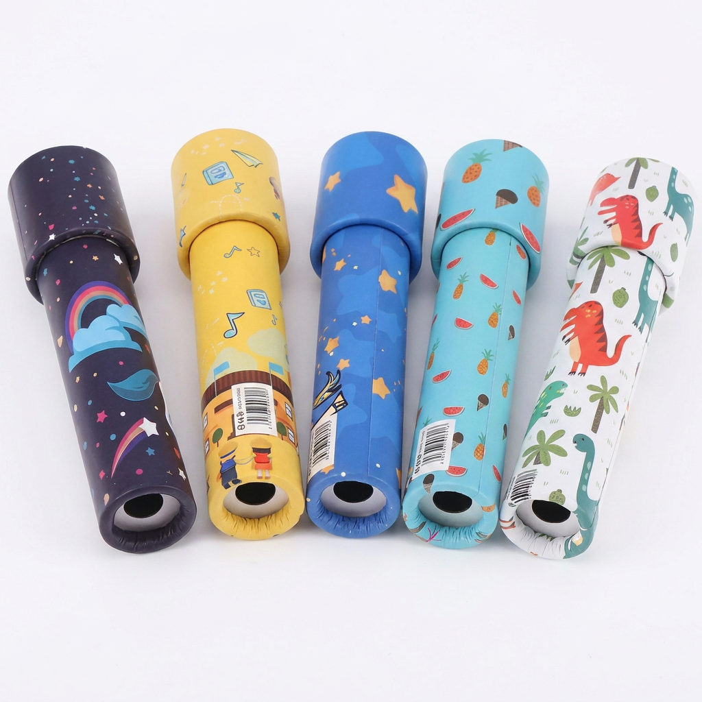 Educatieve draaikaleidoscoop set (18 stuks) voor kinderfeestjes. Stimuleert creativiteit en verbeelding.