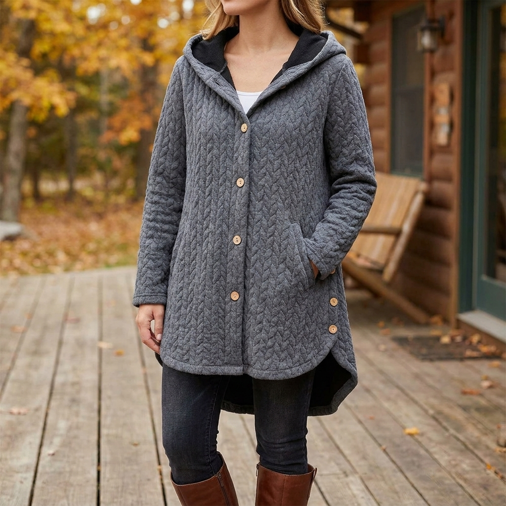 Dames katoenen jas met elegante knopen, perfect voor lente/herfst. Tijdloze bovenkleding met comfortabele pasvorm.