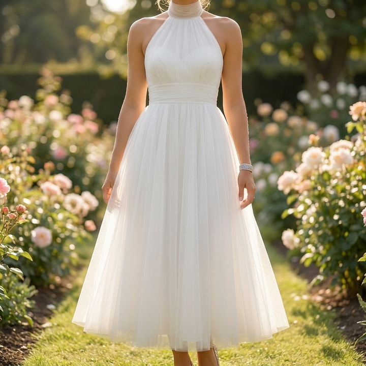 Elegante dames halternek A-lijn avondjurk, perfect voor gala, feest of formele gelegenheden.