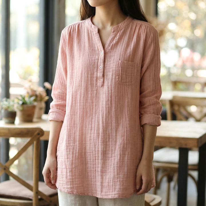 Dames chique casual tuniek met linnenlook, ideaal voor lente en zomer. Comfortabel en stijlvol voor vrijetijd.