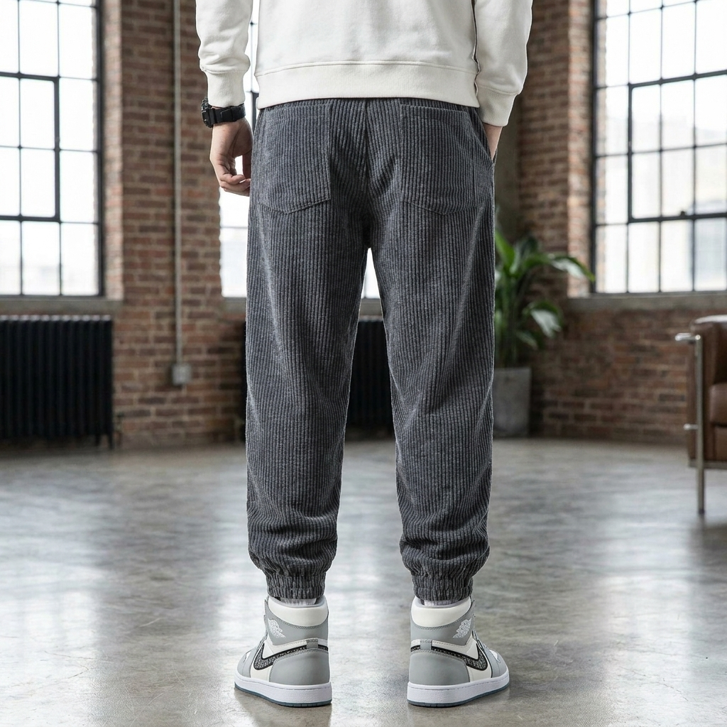 Stijlvolle zwarte heren joggingbroek met relaxte pasvorm, ideaal voor een comfortabele casual look.
