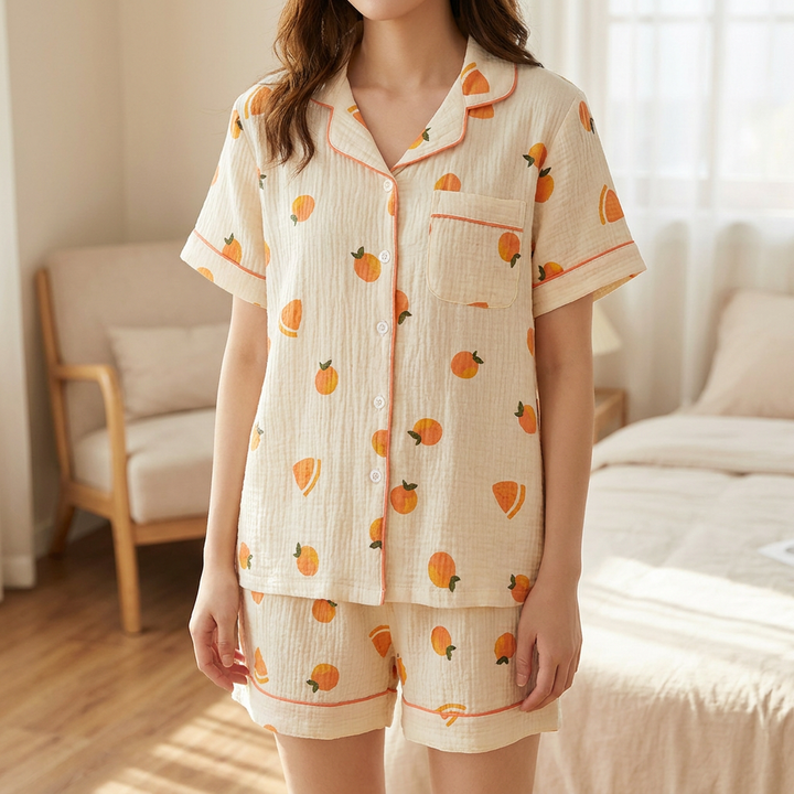 Elegante damespyjamaset van zacht katoen met bloemenprint voor ultiem comfort en een ontspannen nachtrust.