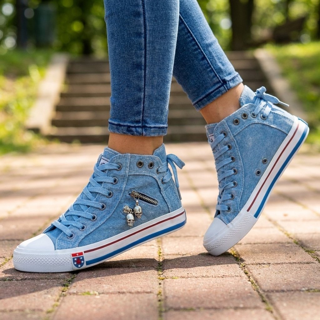 Unisex hoge blauwe sneakers met veters, comfortabel & stijlvol. Trendy casual schoenen voor dames en heren, ideaal voor lente/zomer.