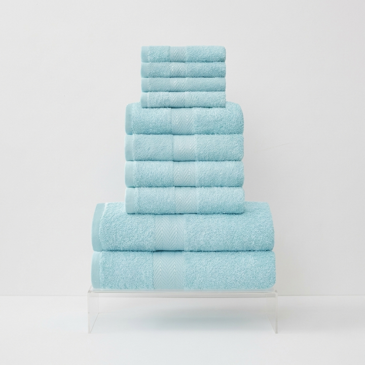Set comfortabele katoenen washandjes, onderdeel van de complete 10-delige badtextielset.
