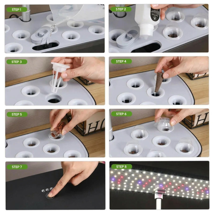 Hydroponische kweekset voor thuis met efficiënte LED-groeilamp voor snelle en gezonde kweek van planten.
