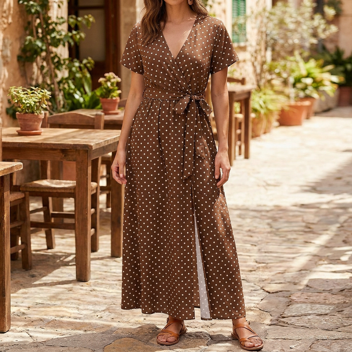 Elegante dames retro jurk met speelse stippen. Perfecte zomerjurk of lentejurk voor een casual look.