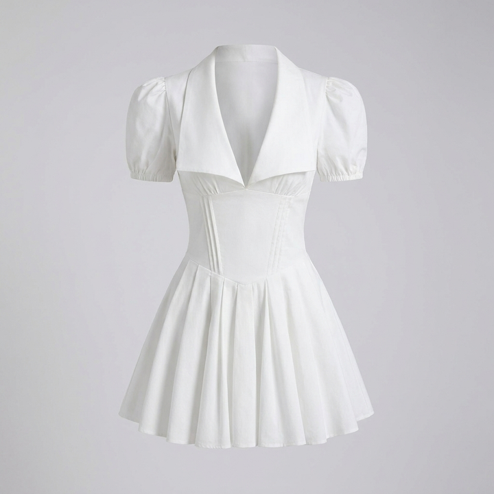 Elegante mini-jurk voor dames, met V-hals en plooien. Geschikt voor casual en formele zomer/lente gelegenheden.