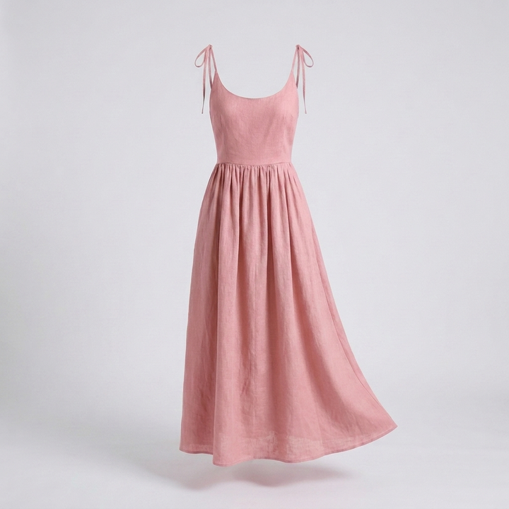 Chique dames zomerjurk met speelse strikbandjes, zorgt voor een luchtige en modieuze uitstraling.
