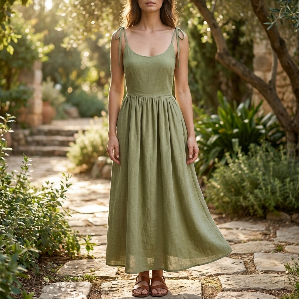 Dames zomerjurk met elegante strikbandjes, ideaal voor casual of feestelijke gelegenheden.