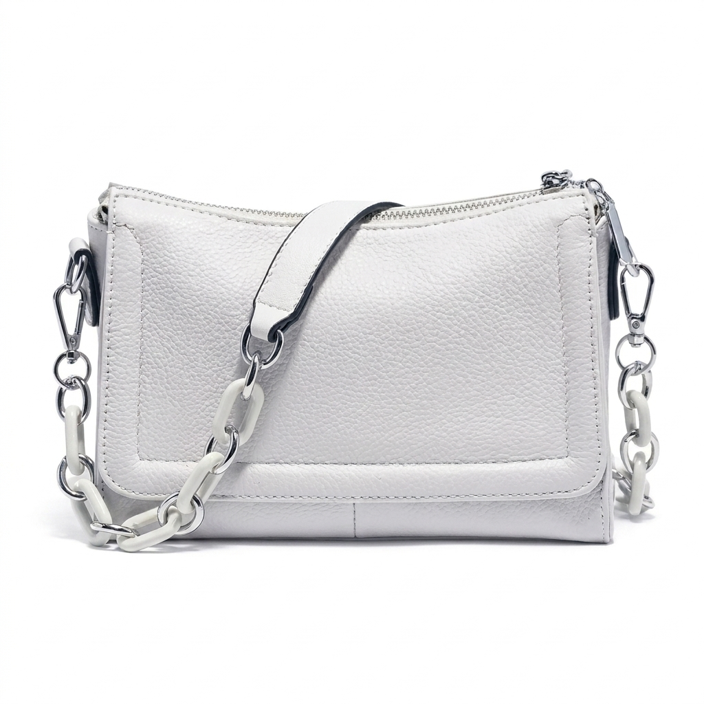 Dames witte leren schoudertas, elegant en modieus, met verfijnde afwerking, ideaal voor elke outfit.