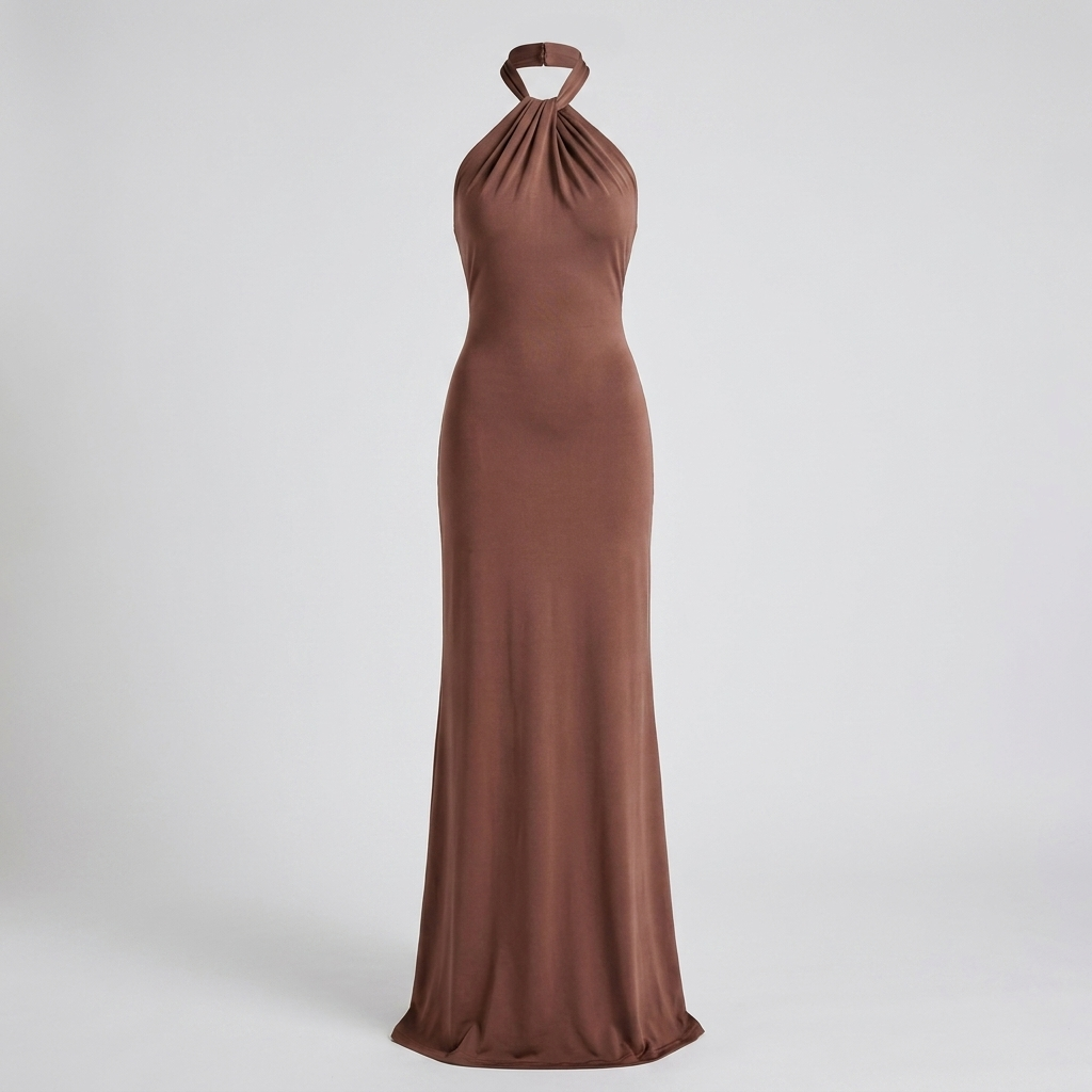 Stijlvolle lichtgroene dames maxi jurk met hoge hals. Tijdloos elegant, geschikt als feestjurk of voor speciale gelegenheden.