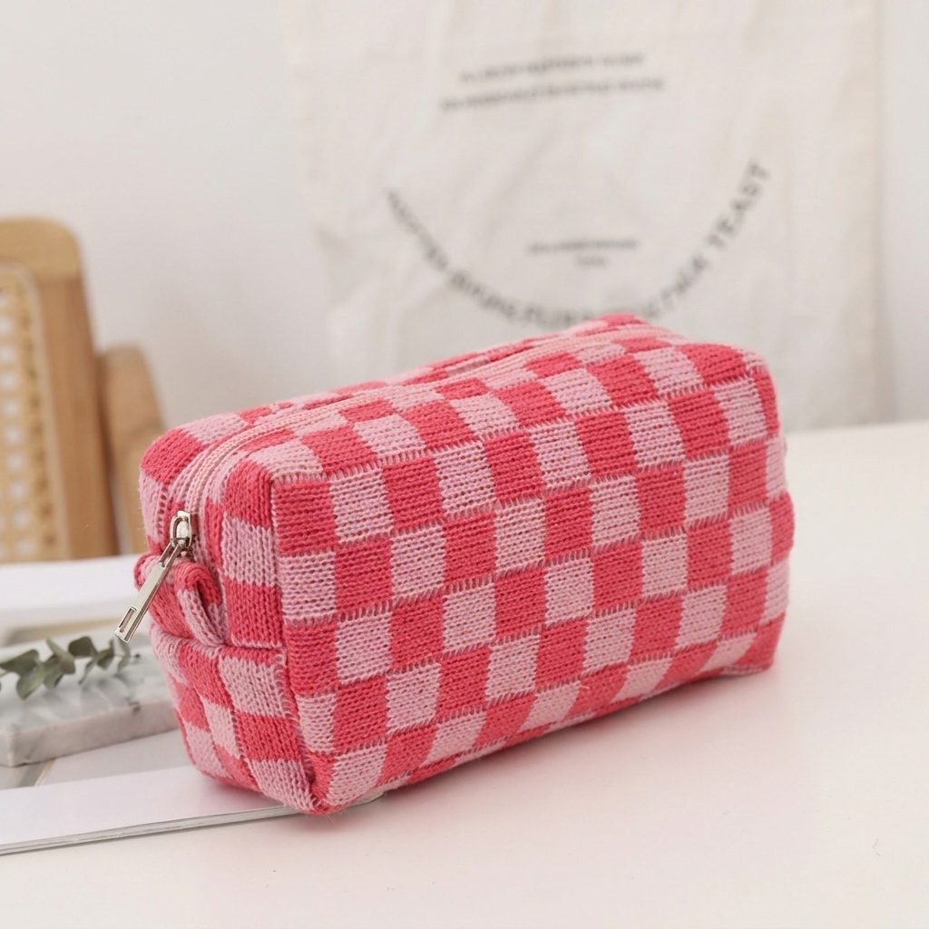 Organizer make-uptas met trendy ruitprint. Ruim tasje voor al je cosmetica, perfect voor dames onderweg.