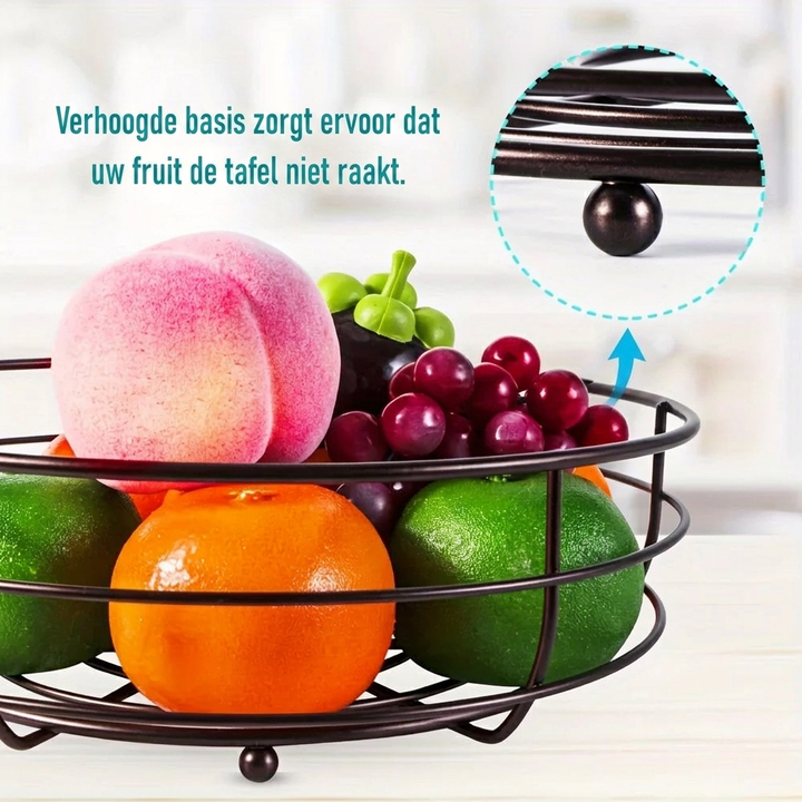 Keukenorganizer: Ovaal design, 2-laags fruitmand met bananenhouder. Stevige metalen opberger voor al je fruit.