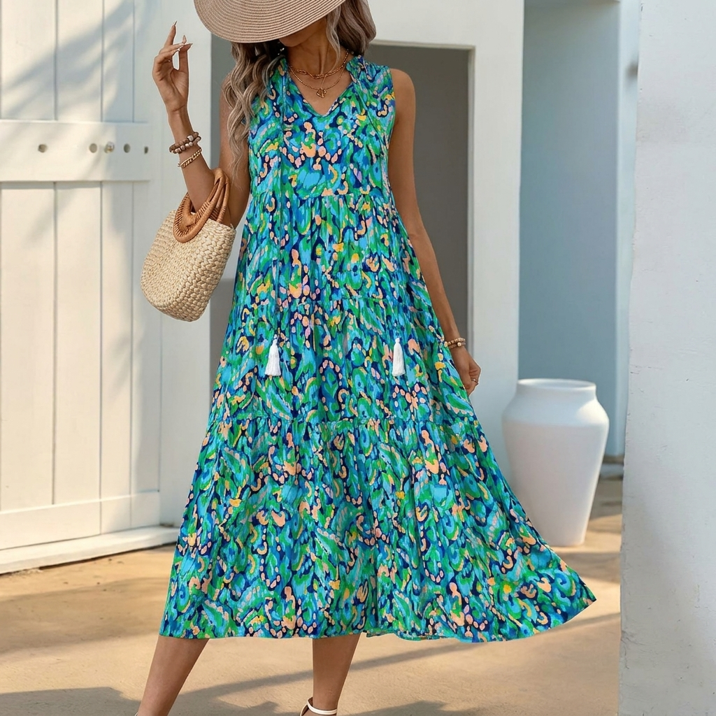 Chique dames A-lijn jurk met V-hals, perfect voor een elegante look. Een veelzijdige aanvulling.