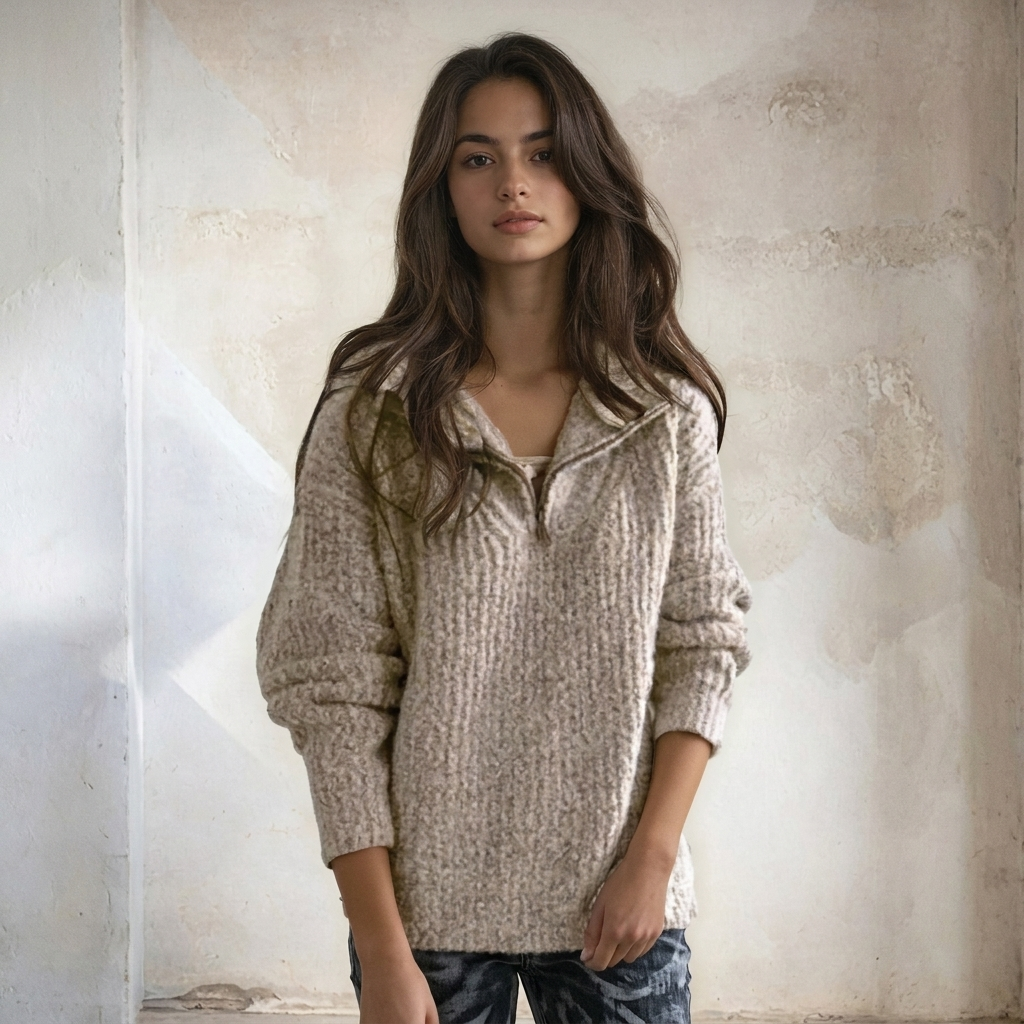 Stijlvolle dames half-zip trui van polyester, comfortabel en veelzijdig voor herfst en winter.