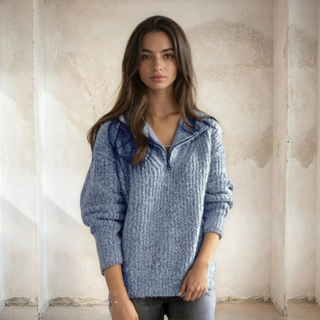 Comfortabele dames trui met half-zip design, ideaal voor koele herfst- en winterdagen.