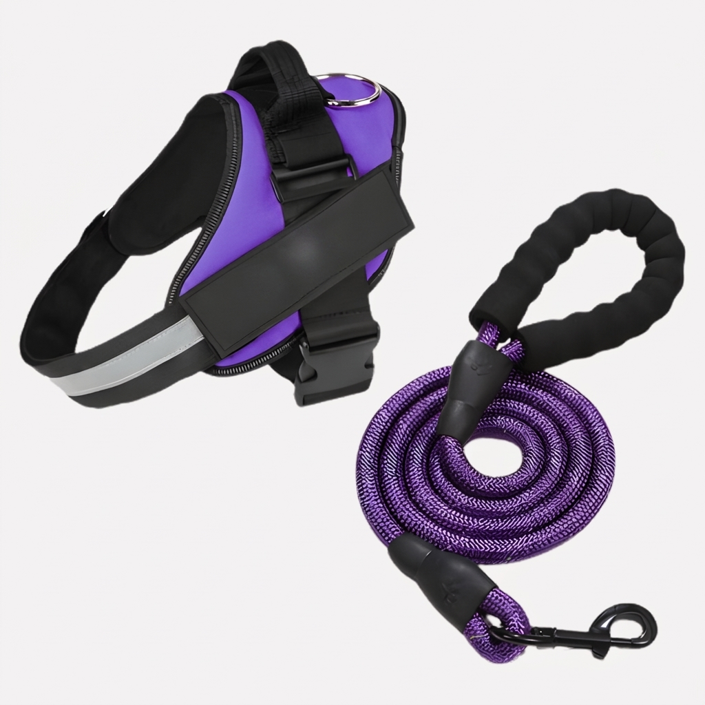 Verstelbaar anti-trek hondentuig met ademend materiaal voor comfort en een perfecte pasvorm.