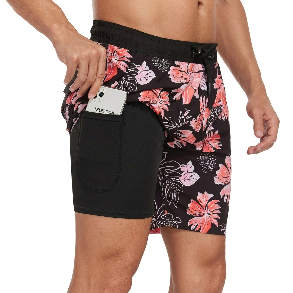 Heren zwembroek met levendige tropische flamingo print. Stijlvol, comfortabel en perfect voor de zomer.